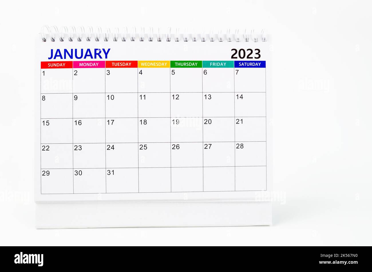 January 2023 Monthly desk calendar for 2023 year isolated on white