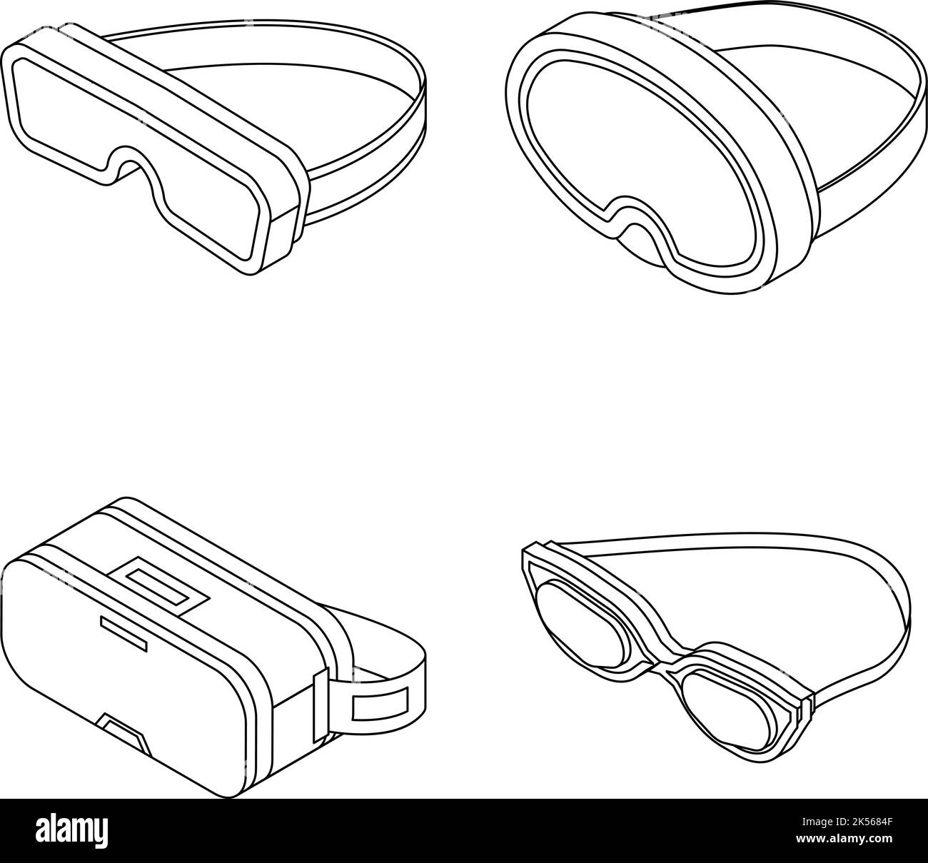Goggles icon set. Isometric set of goggles vector icons outline
