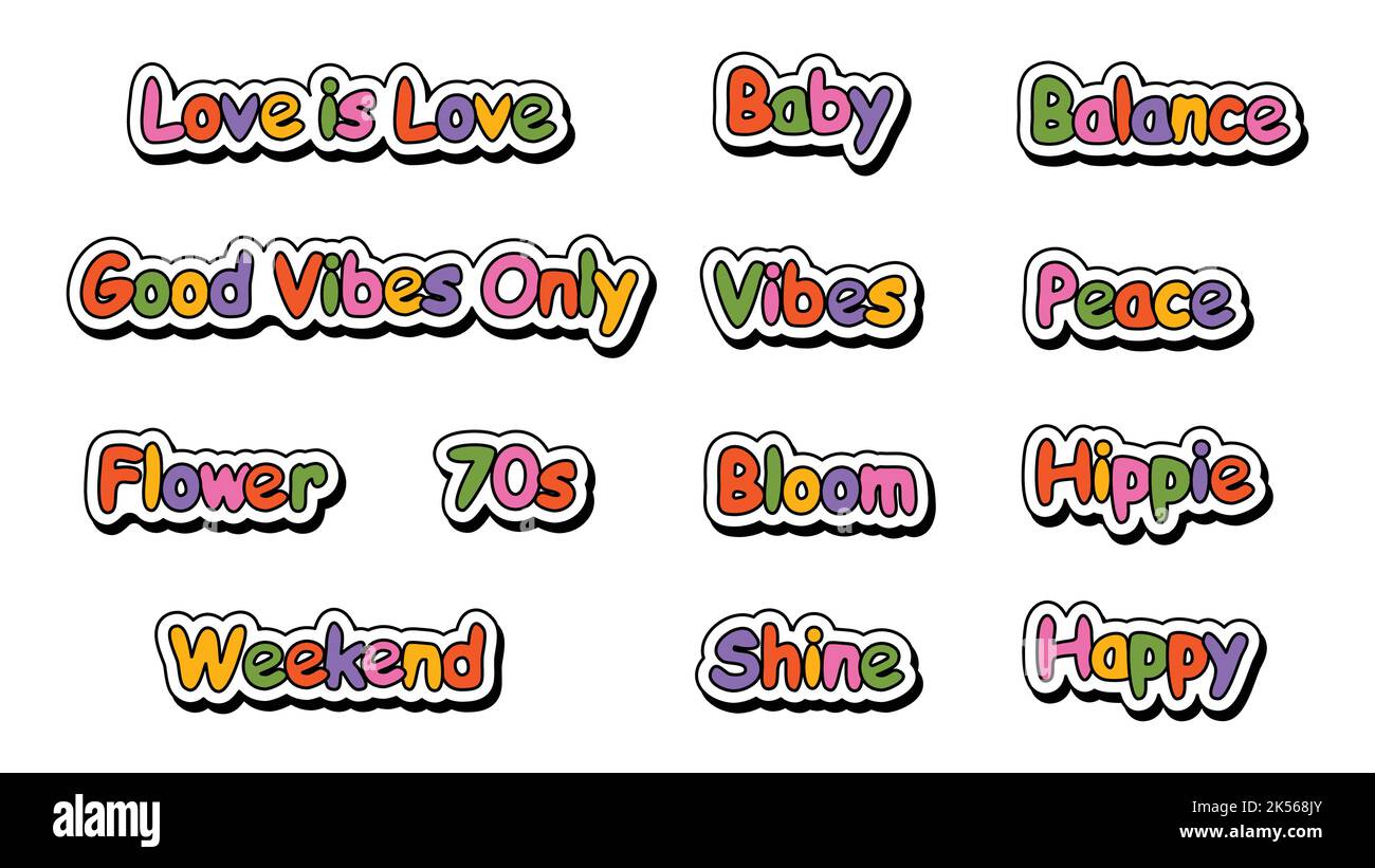 Set of hipster retro cool slogans and phrases. A collection of groovy