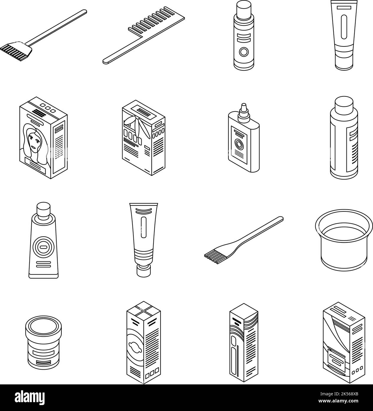 Hair dye icons set. Isometric set of hair dye vector icons outline ...