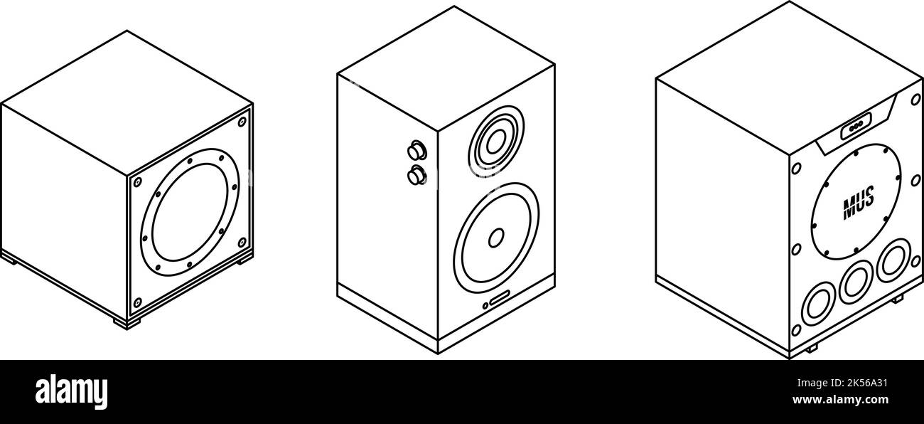 Stereo system icons set. Isometric set of stereo system vector icons