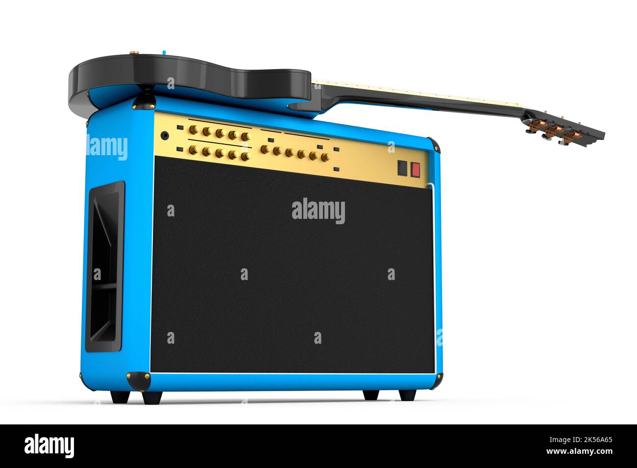 Classical amplifier with electric or acoustic guitar isolated on white