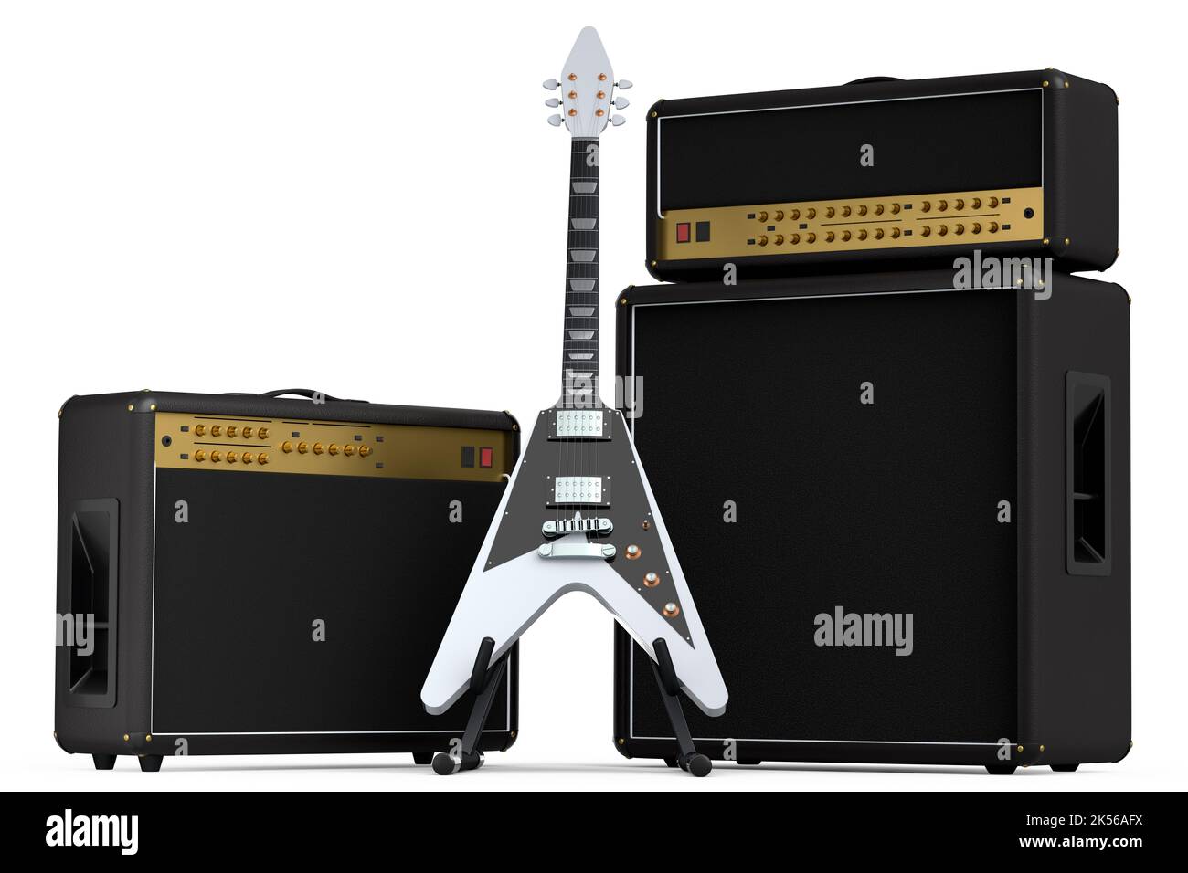 Classical amplifier with electric or acoustic guitar on stand isolated