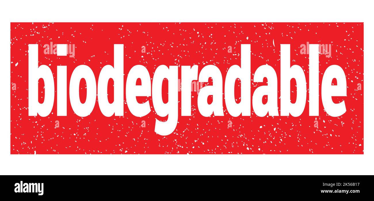 biodegradable text written on red grungy stamp sign Stock Photo - Alamy