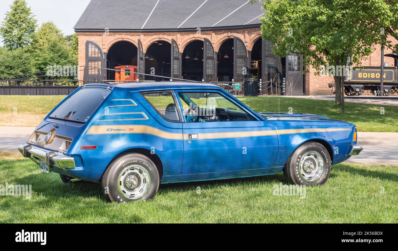 DEARBORN, MI/USA - JUNE 17, 2017: A 1973 American Motors Gremlin X car at The Henry Ford (THF) Motor Muster car show, Greenfield Village, near Detroit Stock Photo