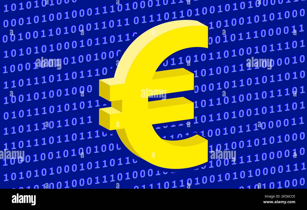 Euro symbol isolated on zero and one binary code. Digital euro CBDC Stock Vector