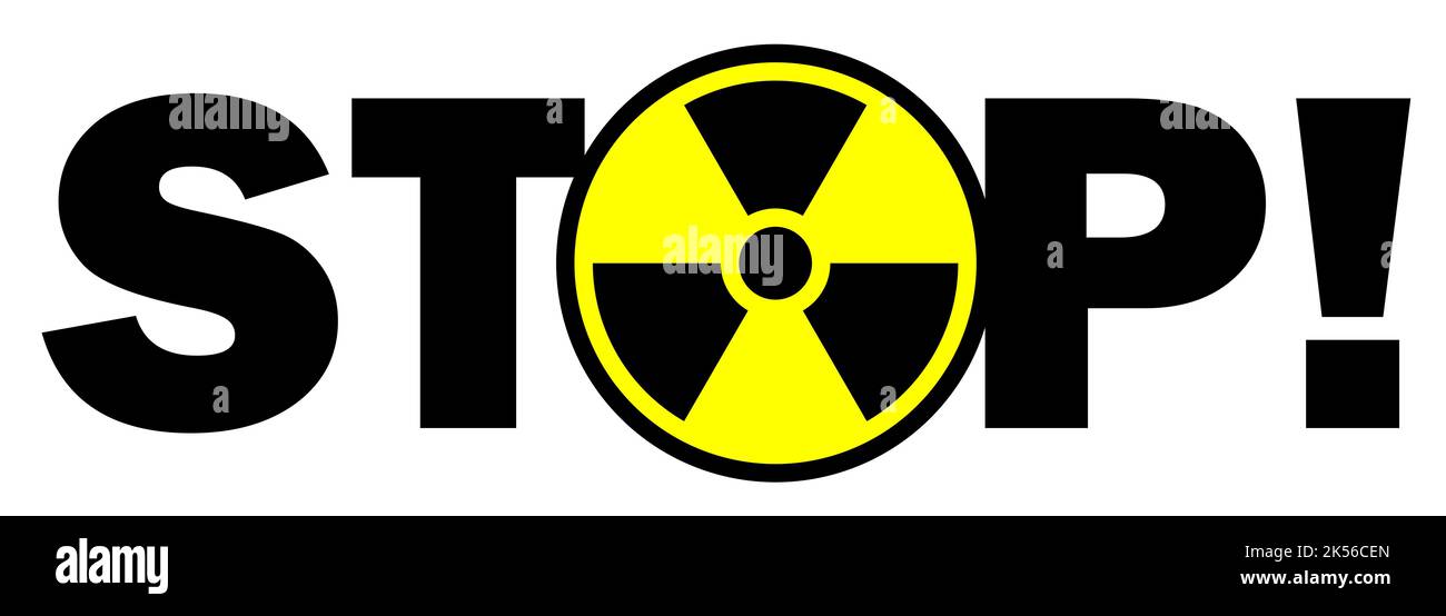 Vector illustration of STOP against nuclear attack and World War III with a O stylized to nuclear sign Stock Photo