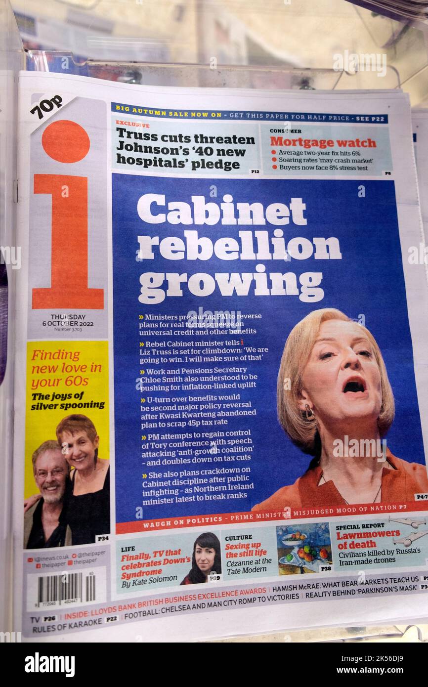 rebellion growing' Liz Truss PM front page i newspaper