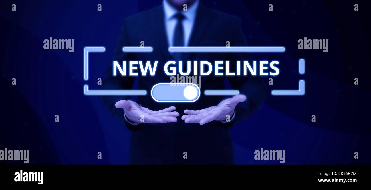 Sign displaying New Guidelines, Business overview a new list of goals ...
