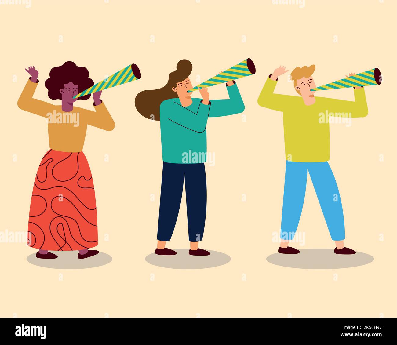 happy persons celebrating with characters Stock Vector Image