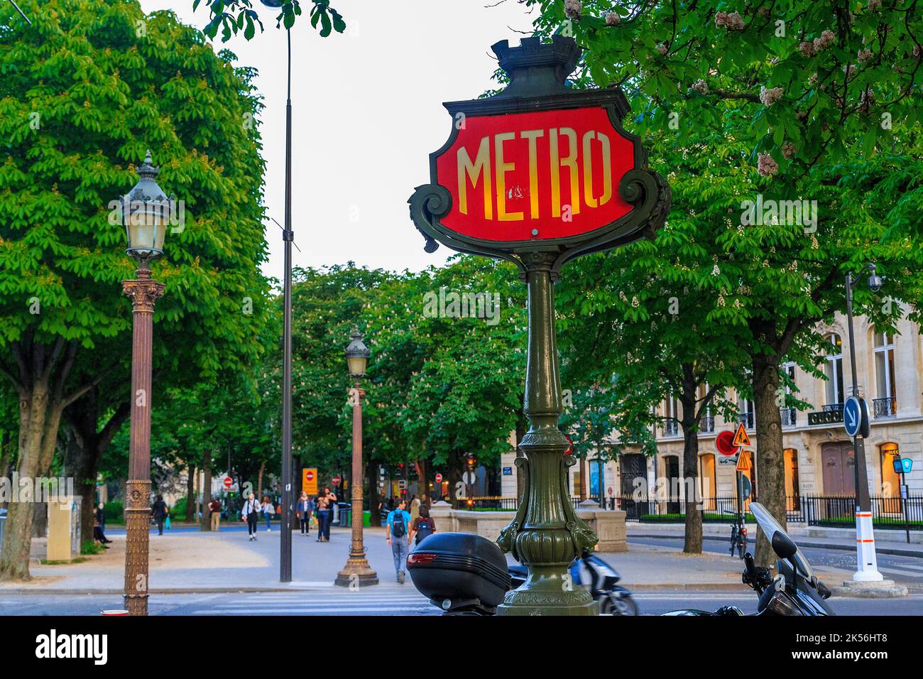 PARIS, FRANCE - MAY 11, 2015: This is one of the entrance signs to the Paris Metro. Stock Photo