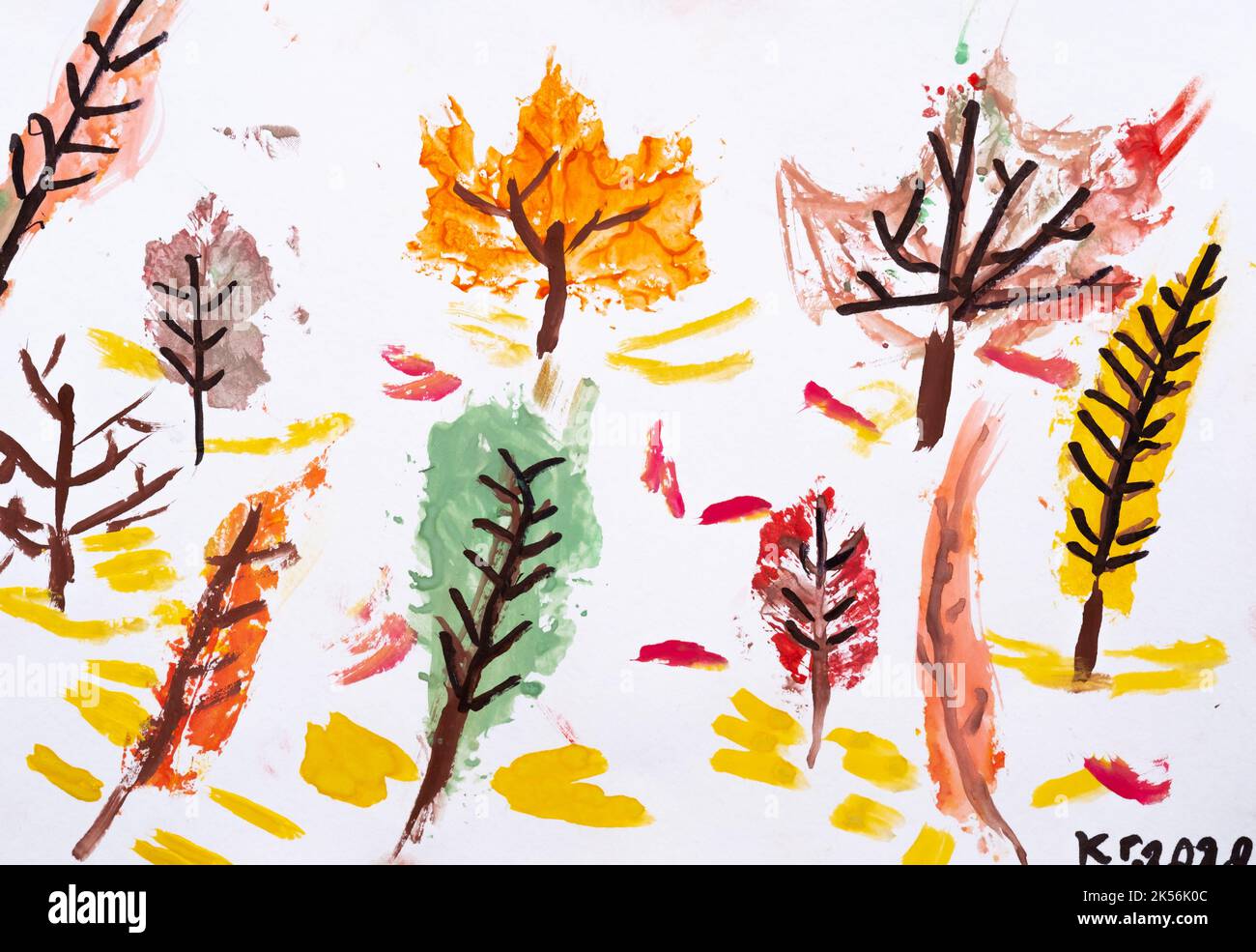 autumn scenery kids art creative artwork colorful Stock Photo