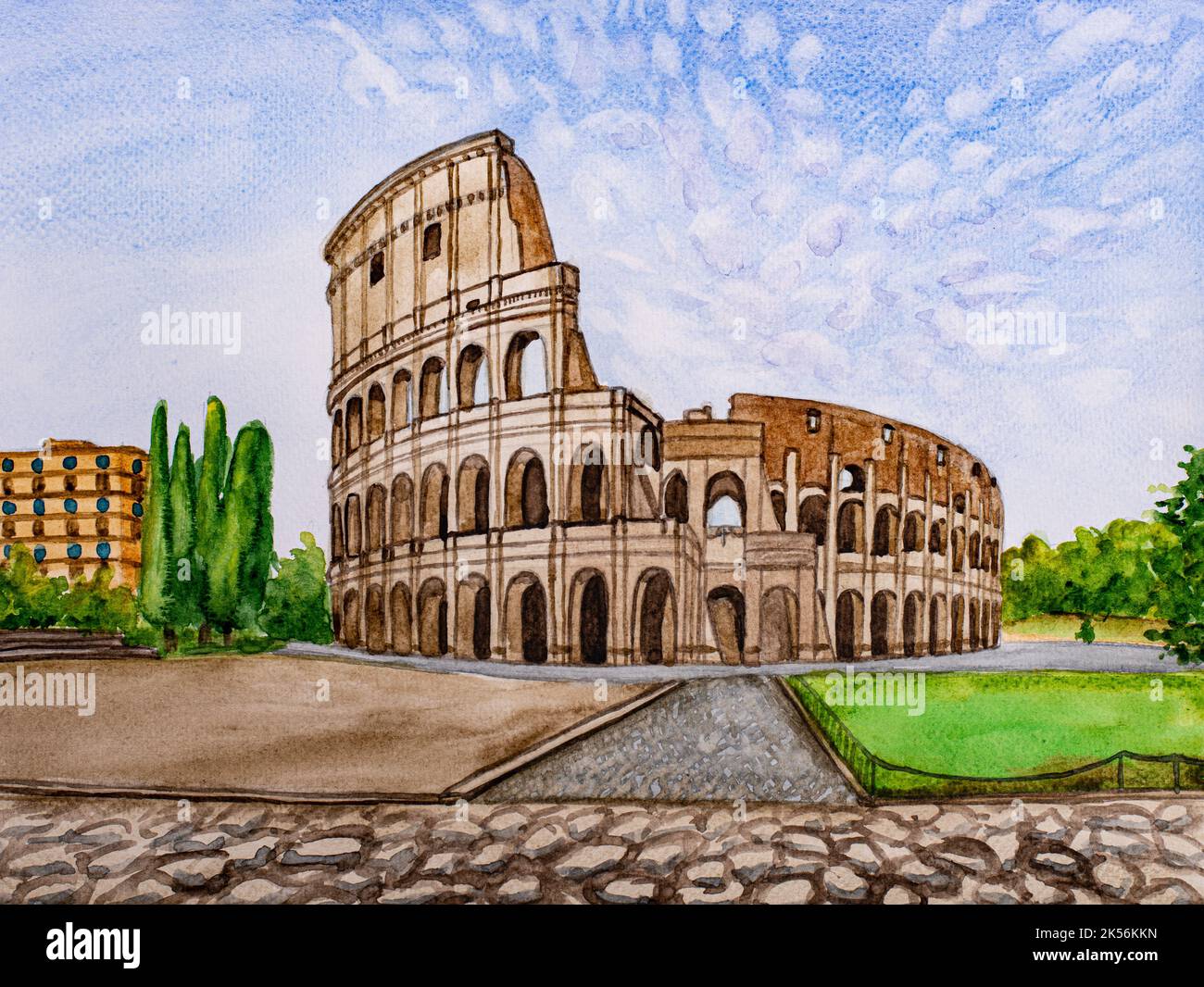 Colloseum watercolor painting, Rome, Italy Stock Photo