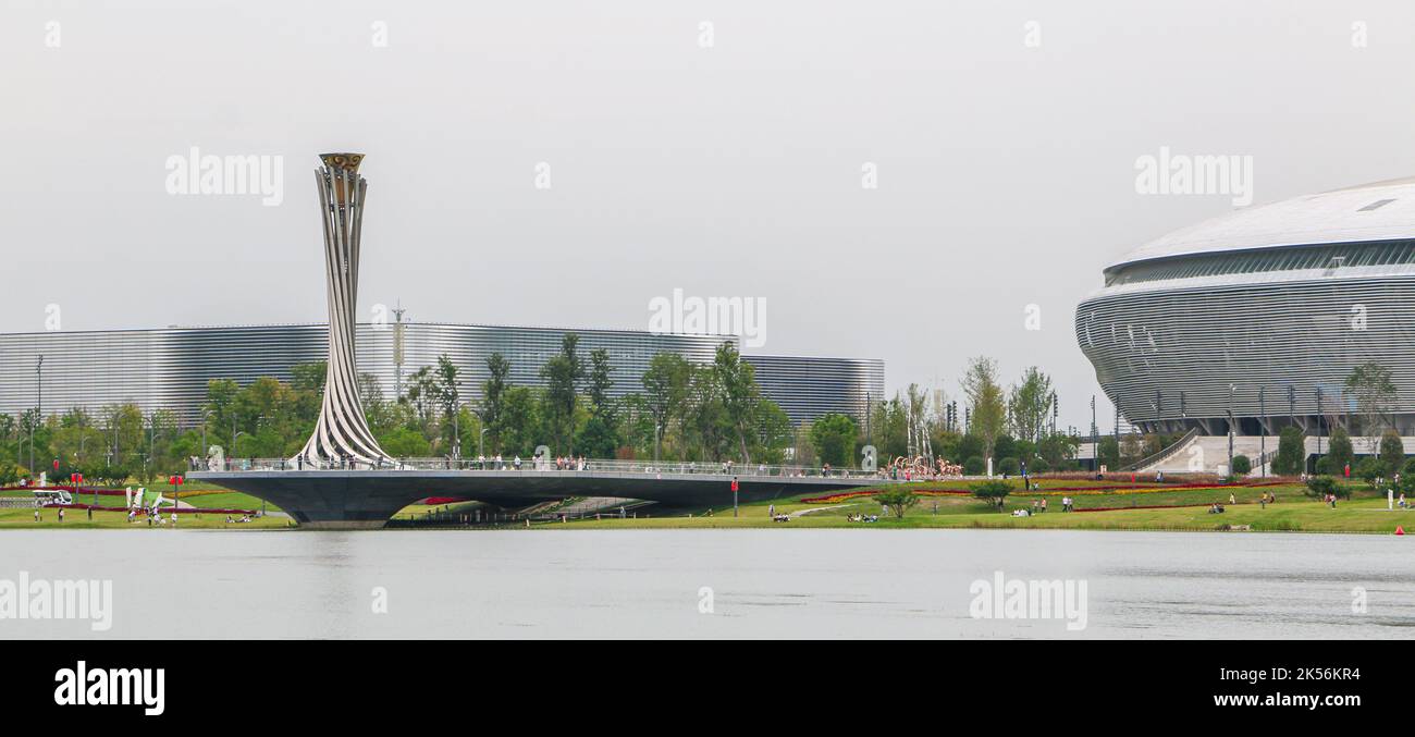 Chengdu, China - 4th October 2022: Beautiful landscape shot of Dong’an Lake Sports Park, the main venue of the Chengdu 2021 World University Games, fe Stock Photo