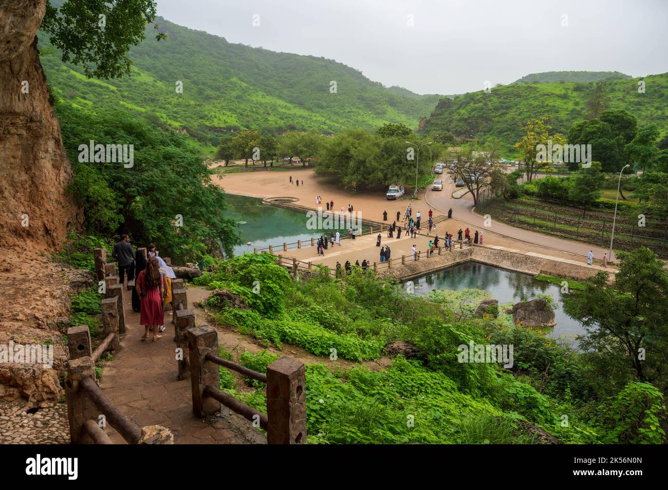 Ayn Razat during the autumn rainy season or khareef. waterfall and natural pool close to Salalah, Oman Stock Photo