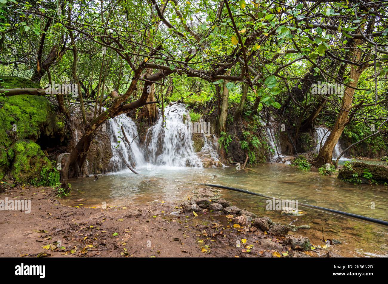 Ayn Tobruk during the autumn rainy season or khareef. waterfall and natural pool close to Salalah, Oman Stock Photo