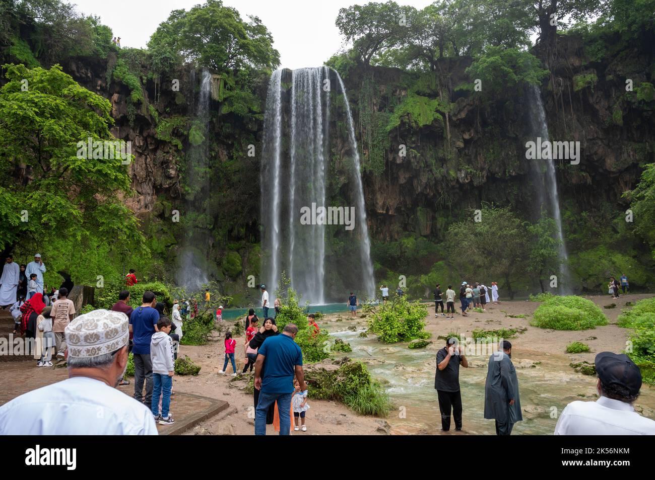 Ayn Aythum during the autumn rainy season or khareef. waterfall and natural pool close to Salalah, Oman Stock Photo