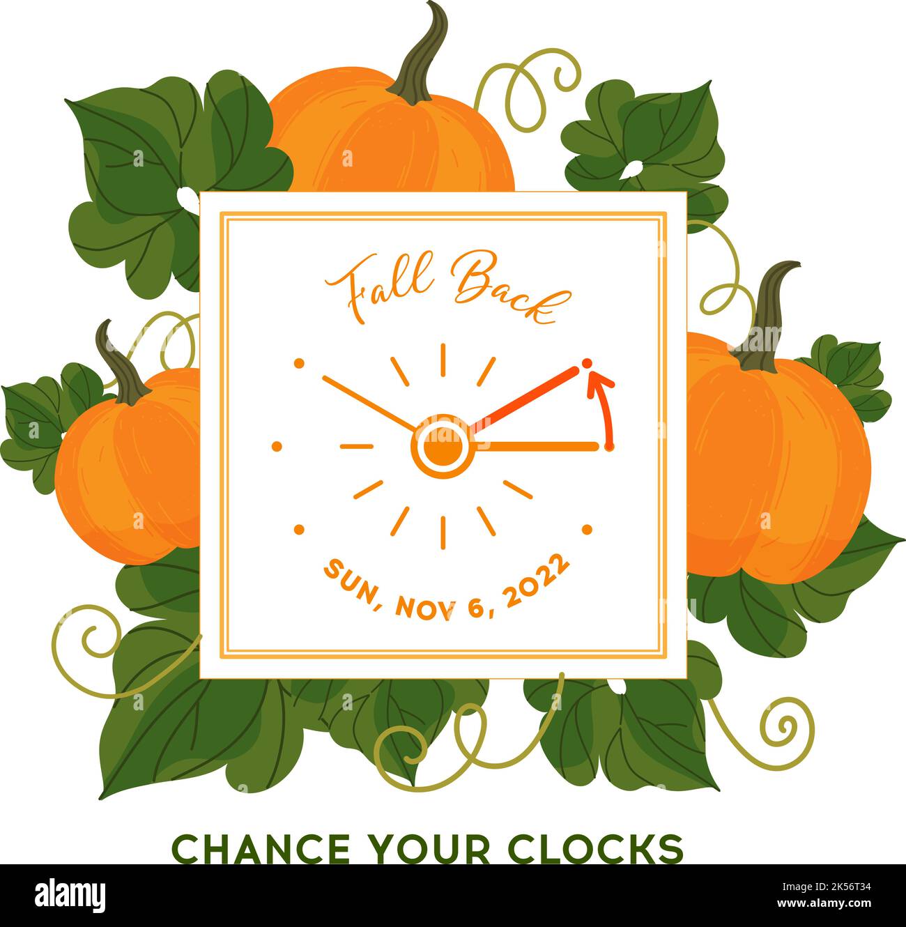 Fall Back 2022. Changing clocks to winter time, square banner. Daylight