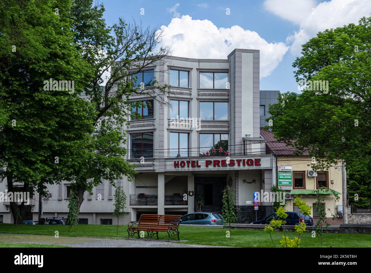 Craiova, Dolj, Romania – May 14, 2022:  Hotel Prestige located in central zone  in Craiova, Romania. Stock Photo