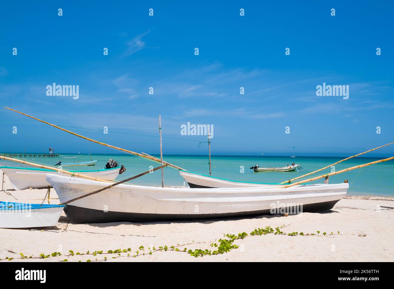 Boats at the beach of Progreso near Merida in Mexico Stock Photo Alamy