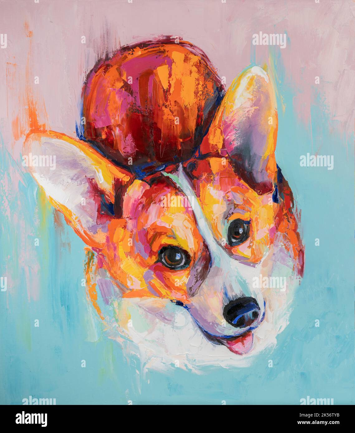 Oil dogs portrait painting in multicolored tones. Conceptual abstract