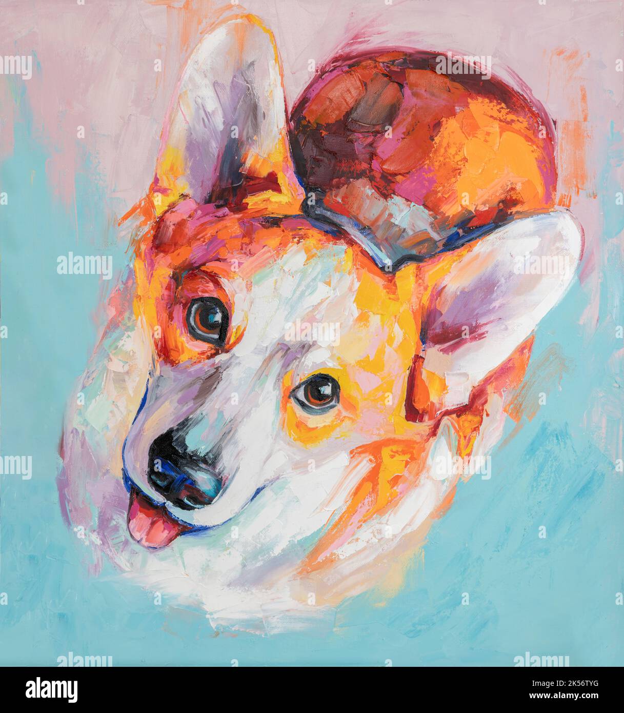 Oil dogs portrait painting in multicolored tones. Conceptual abstract