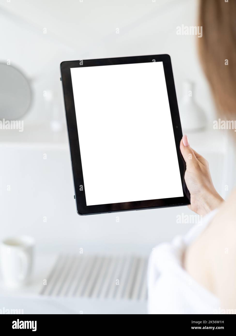 online message digital mockup morning routine Stock Photo
