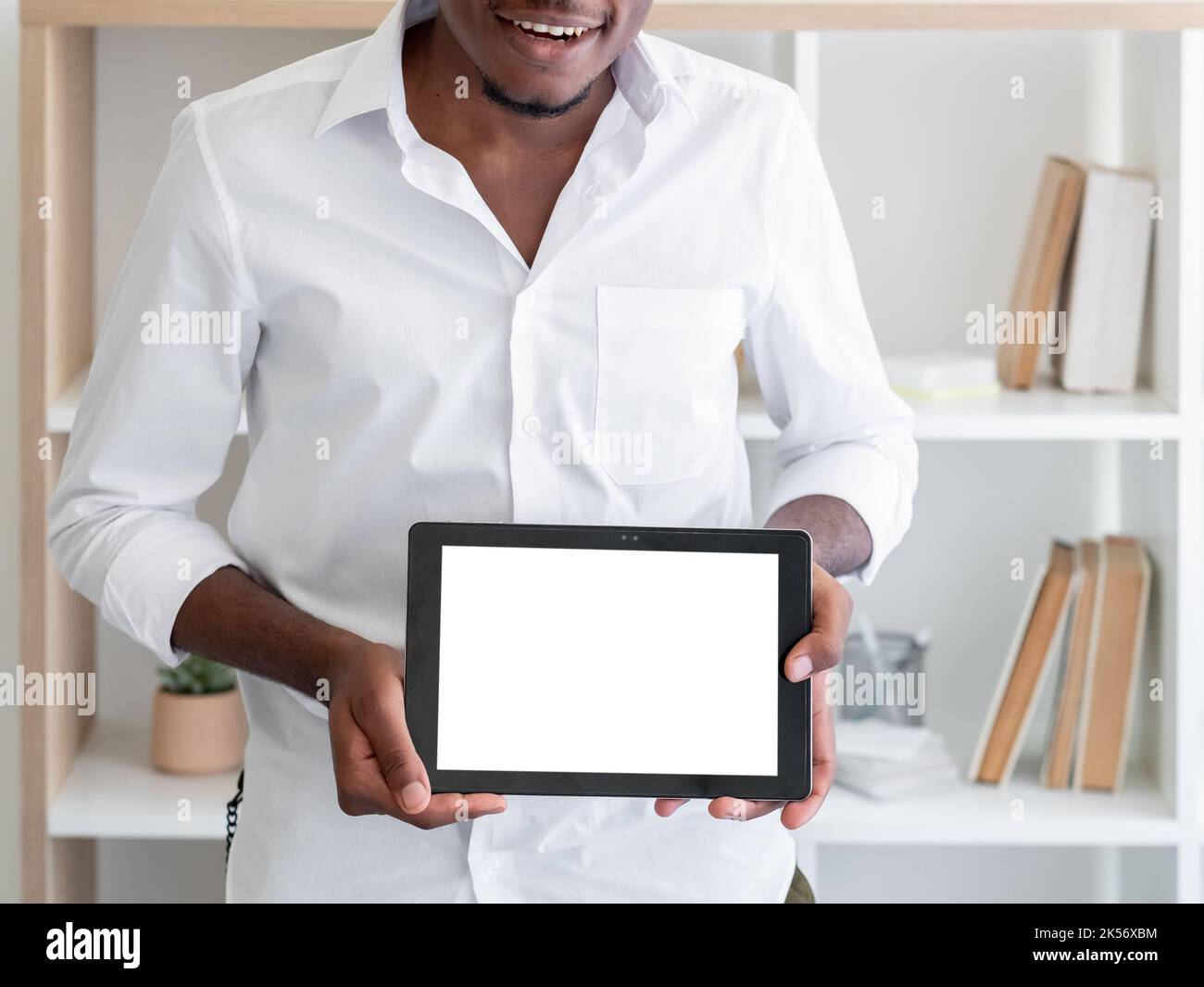 virtual presentation black man digital mockup Stock Photo
