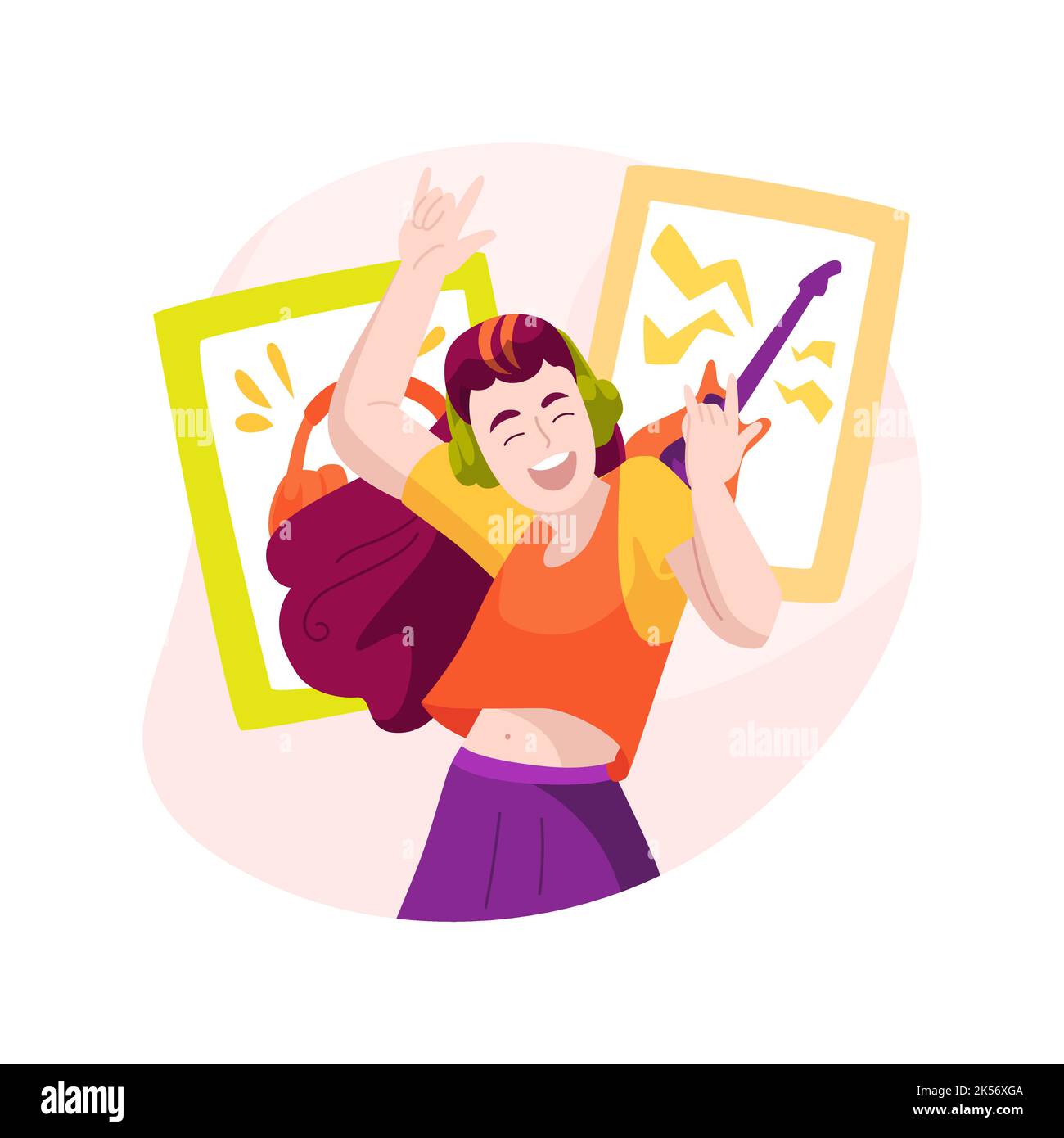 Listening to rock music isolated cartoon vector illustration Stock