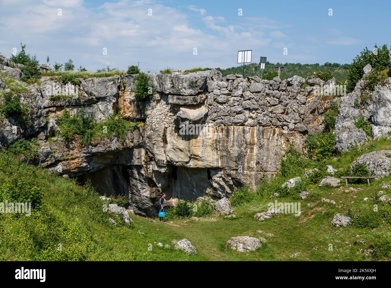 God’s bridge ( Podul lui Dumnezeu ) - natural rock bridge formed by a collapsed cave on june 29, 2020 in Ponoarele, Mehedinti, Romania Stock Photo