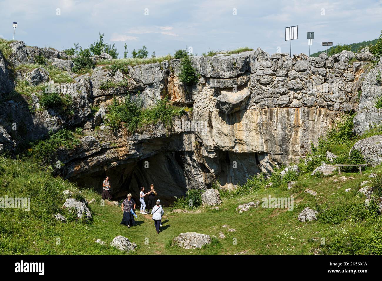 God’s bridge ( Podul lui Dumnezeu ) - natural rock bridge formed by a collapsed cave on june 29, 2020 in Ponoarele, Mehedinti, Romania Stock Photo