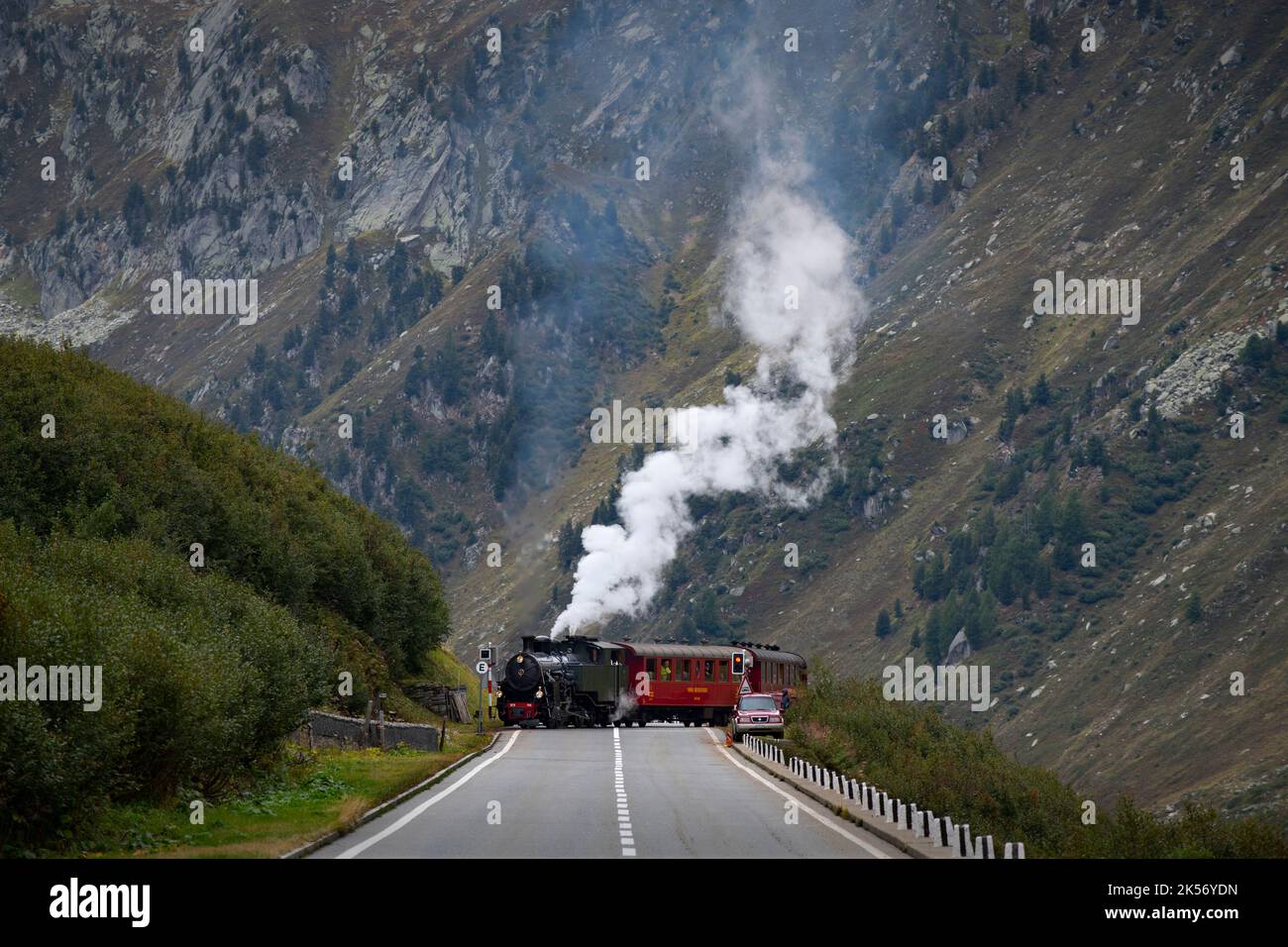 Furka Pass-Furka Steam Railway Switzerland September 2022 The Furka Steam Railway (German: Dampfbahn Furka-Bergstrecke (DFB)) is a largely volunteer-o Stock Photo