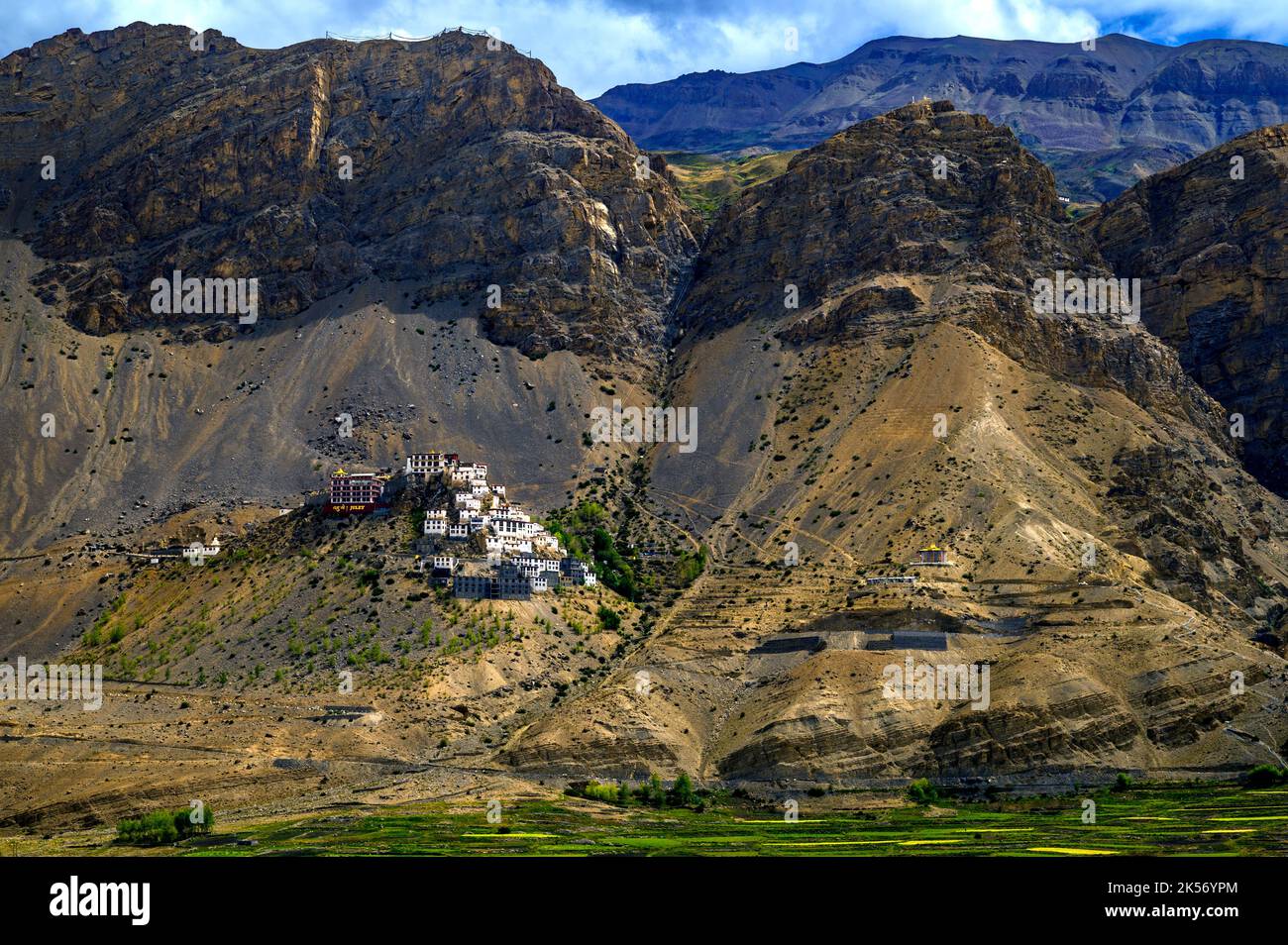 Breath-taking beauty ancient Tibetan Key Monastery, Spiti valley, Spiti river, Himachal Pradesh, Lahaul and Spiti district, India Stock Photo