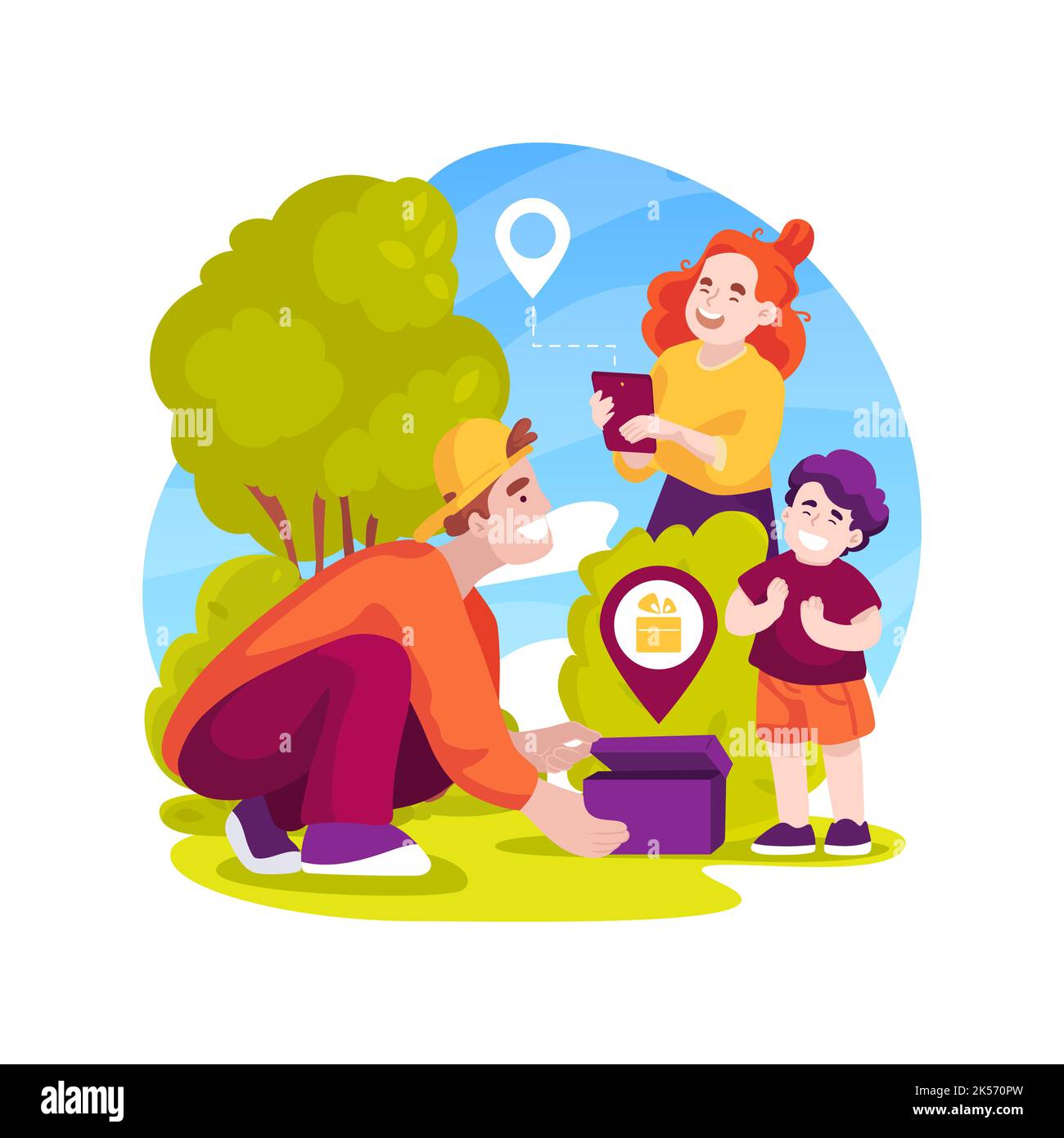 Geocaching isolated cartoon vector illustration Stock Vector Image