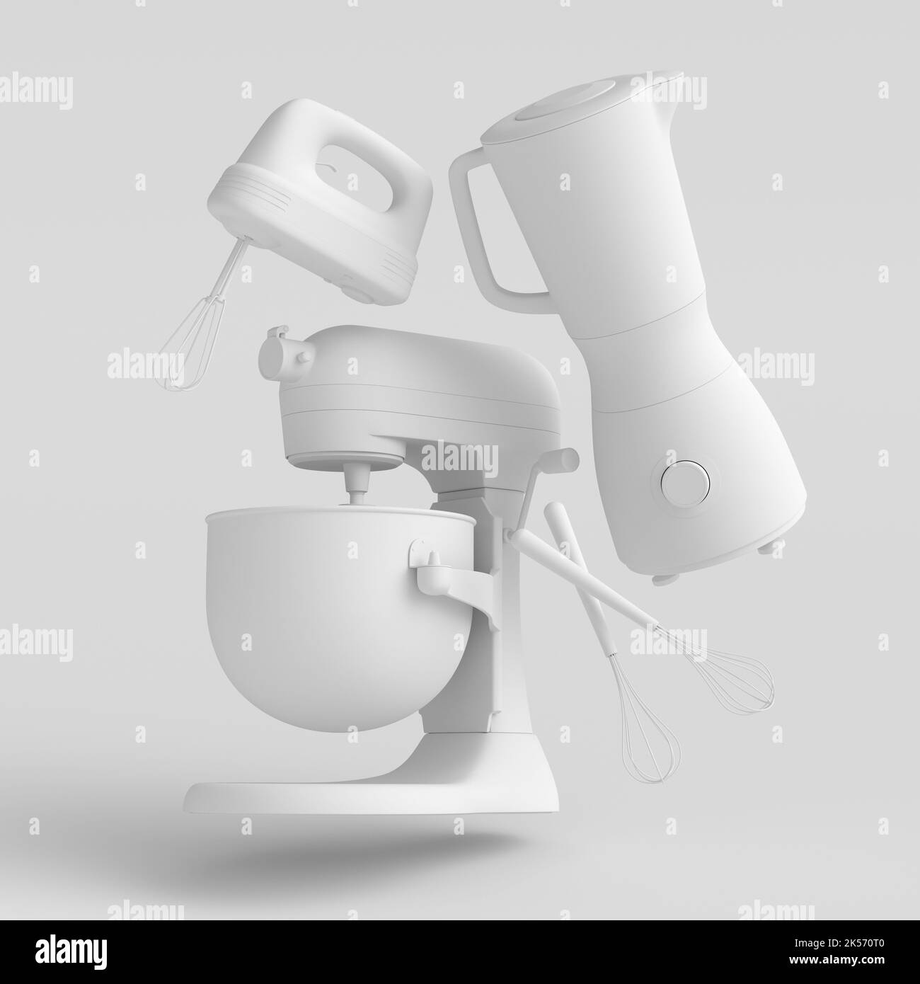 Mixer and hand mixer with kitchen utensil and whisks for preparation of