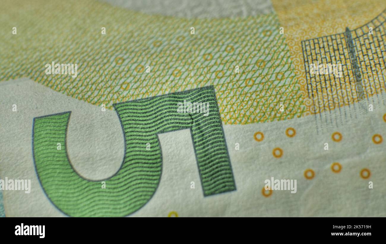 Close up macro detail of EURO money banknotes, detail photo of EURO. World money concept, inflation and economy concept Stock Photo