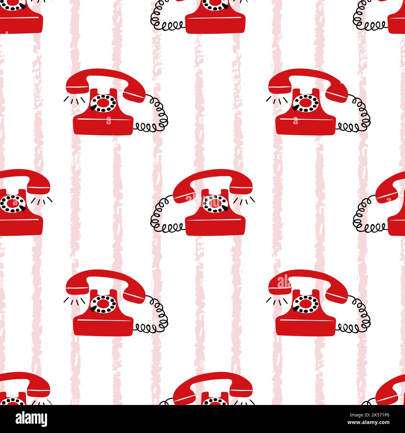 Seamless red retro telephone pattern. Vector vintage telephone ...