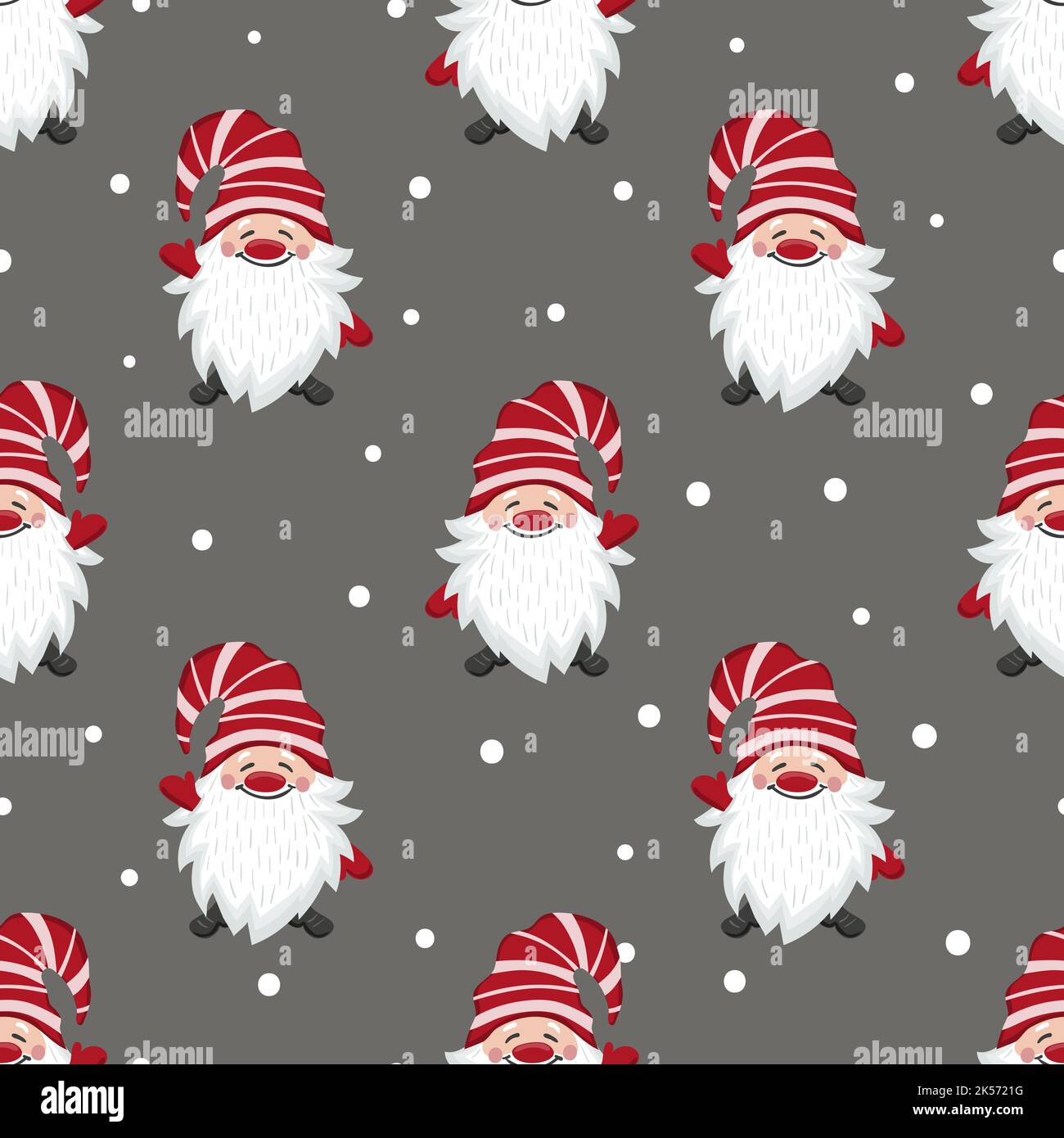 Christmas gnomes pattern. Seamless holiday background with cute dwarf ...