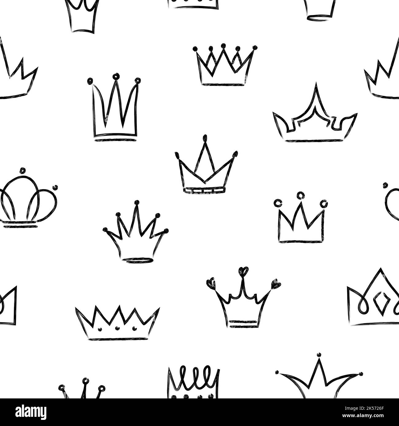 Princess seamless pattern. Vector background with hand drawn doodle ...