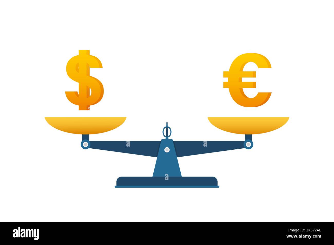 Dollar vs Euro on balance. Scales with money. Vector stock illustration