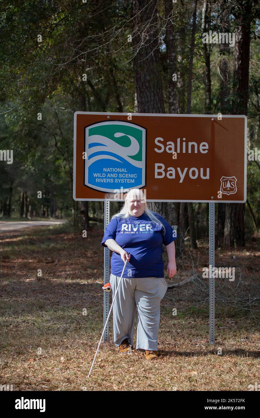NATIONAL WILD AND SCENIC RIVERS SYSTEM at SALINE BAYOU SIGN , KISATCHIE NATIONAL FOREST CLOUD CROSSING RECREATION AREA OF THE WINN RANGER DISTRICT, LO Stock Photo