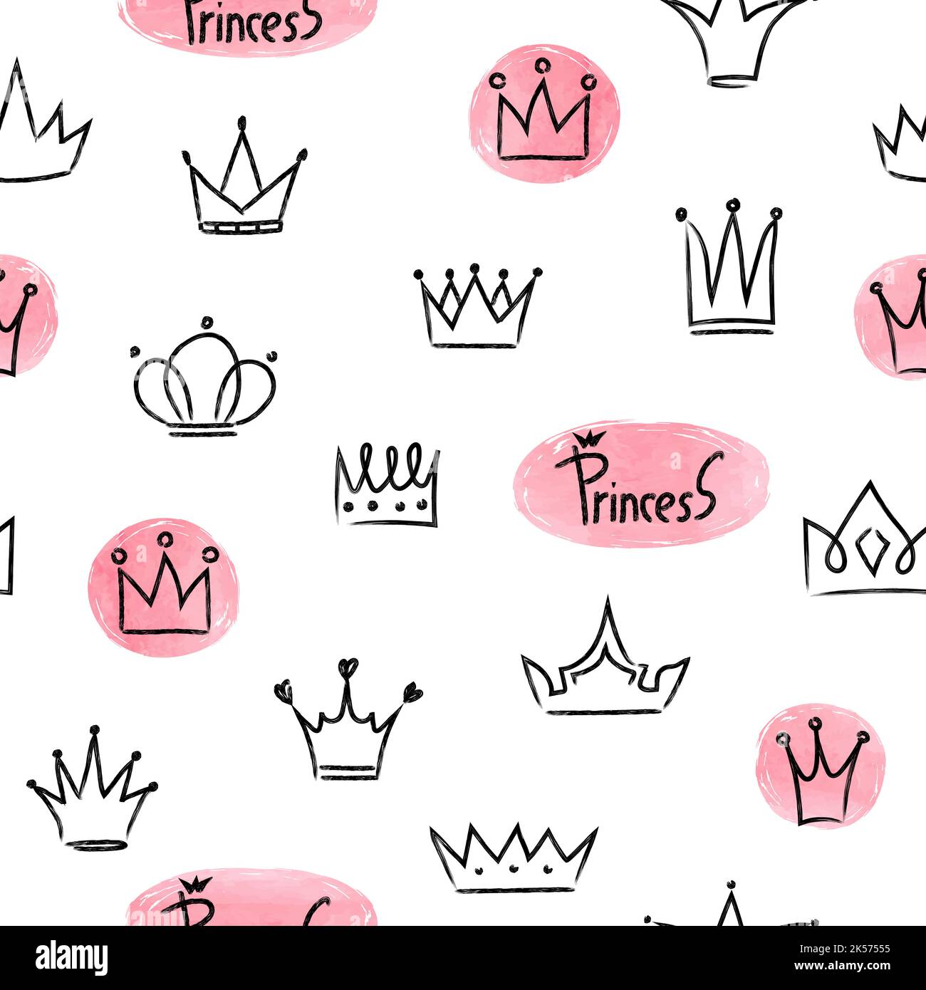 Little princess seamless pattern. Vector background with hand drawn ...