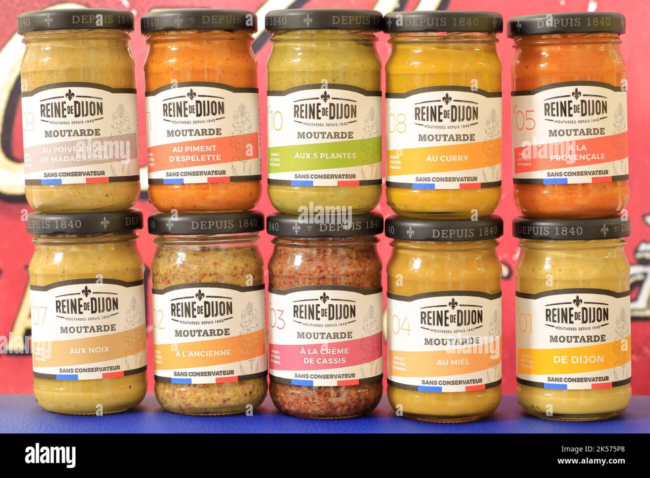 France, Cote d'Or, Fleurey sur Ouche, Dijon mustards with curry