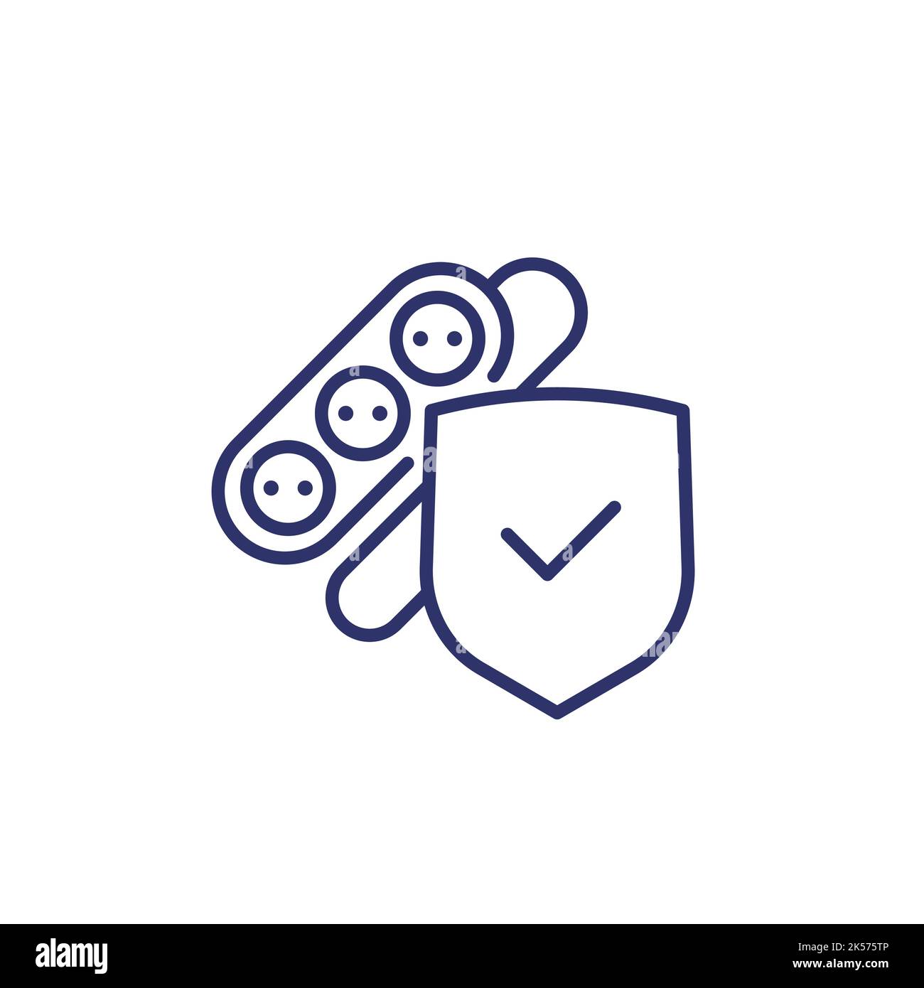 surge protector, power strip line icon with shield Stock Vector