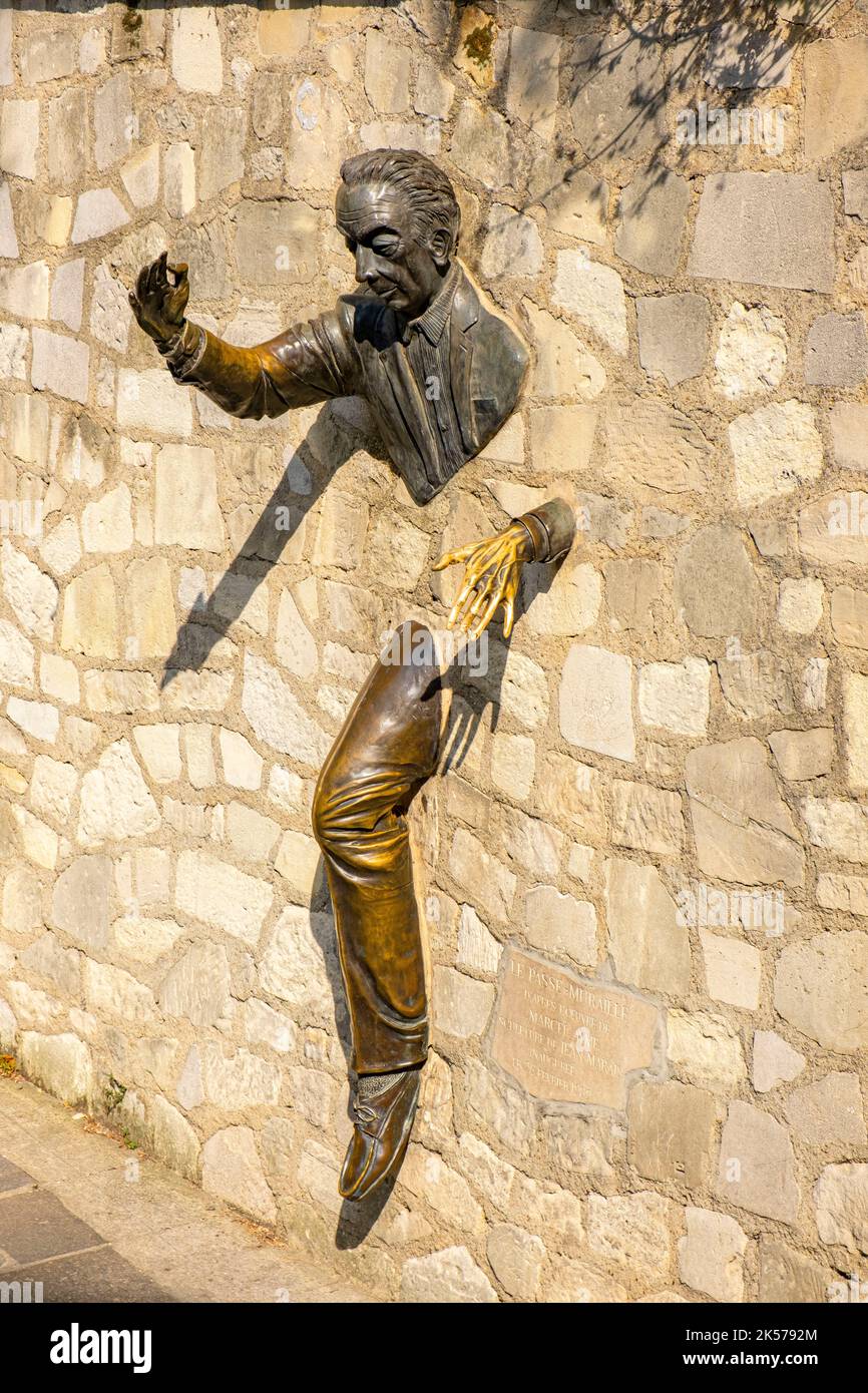 France, Paris, Montmartre, Passe-Muraille statue fixed in the wall