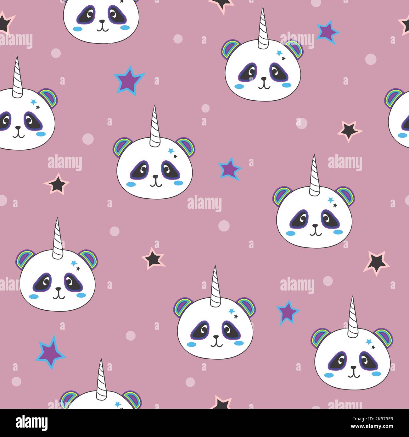 Seamless cute panda unicorn pattern for kids design. Stock Vector