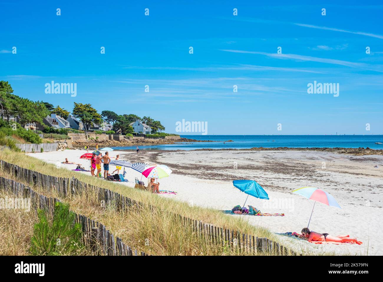 France, Morbihan, Carnac, Grande Plage on the coastal footpath or GR 34 ...