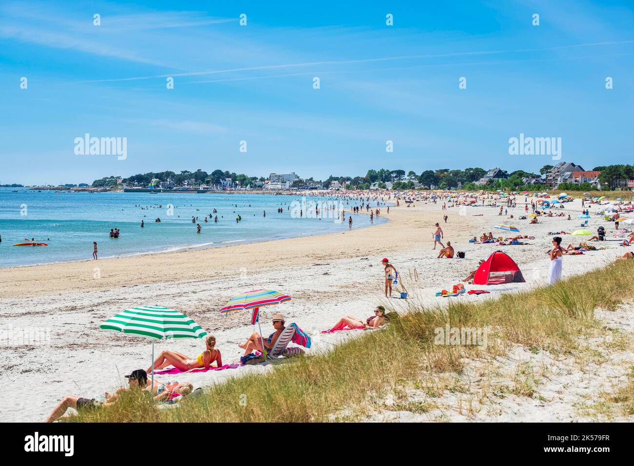 France, Morbihan, Carnac, Grande Plage on the coastal footpath or GR 34 ...