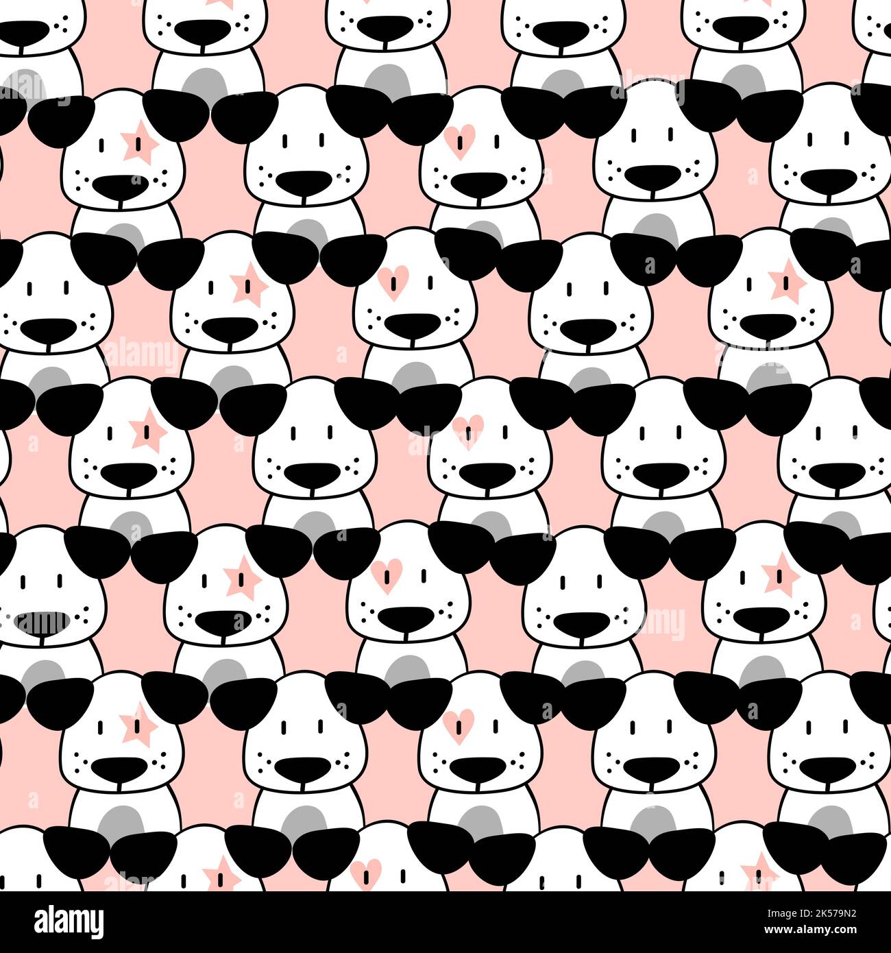 Seamless pattern with funny dogs. Cute animals background. Stock Vector