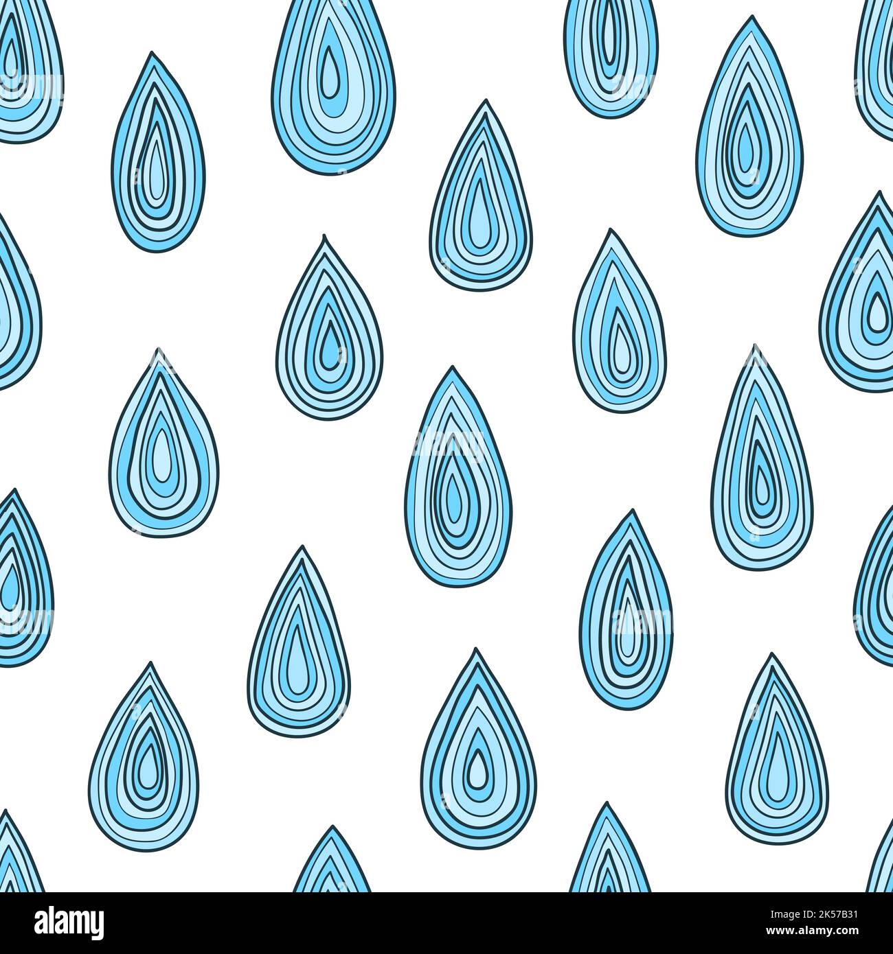 Seamless abstract pattern with falling blue water drops. Rain background. Stock Vector